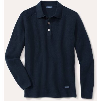 Walbusch Patentstrick-Polopullover, , Farbe Blau, 50, klimatisierender Wollmix echte Perlmuttknöpfe Herren Walbusch Patentstrick-Polopullover, , Farbe Blau, 50, klimatisierender Wollmix echte Perlmuttknöpfe Herren