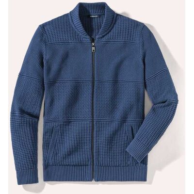 Walbusch Zip-Jacke Strukturmix, , Farbe Blau, 58/60, hautsympathische Baumwolle sportiver College-Kragen Herren Walbusch Zip-Jacke Strukturmix, , Farbe Blau, 58/60, hautsympathische Baumwolle sportiver College-Kragen Herren