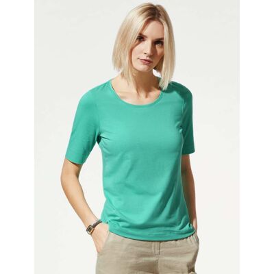 Walbusch Baumwoll-Basic-Shirt Halbarm, normale Größen, Farbe Grün, 50, tolles Basic-Shirt angenehme Baumwollmischung Damen Walbusch Baumwoll-Basic-Shirt Halbarm, normale Größen, Farbe Grün, 50, tolles Basic-Shirt angenehme Baumwollmischung Damen