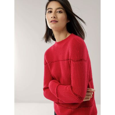 Walbusch Pullover Paillettenstreifen, noch offen: Größenlauf, Farbe Rot, 48, nahtlos gestrickt mit edlem Cashmere Damen Walbusch Pullover Paillettenstreifen, noch offen: Größenlauf, Farbe Rot, 48, nahtlos gestrickt mit edlem Cashmere Damen