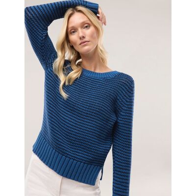 Walbusch Pullover mit dezentem Streifen, normale Größen, Farbe Blau, 46, weicher Baumwollmix hautsympathisch Damen Walbusch Pullover mit dezentem Streifen, normale Größen, Farbe Blau, 46, weicher Baumwollmix hautsympathisch Damen