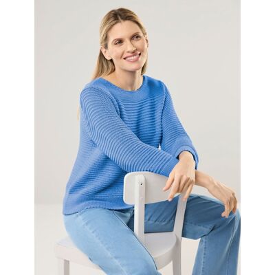 Walbusch Pullover aus Bändchengarn, normale Größen, Farbe Blau, 46, weicher Baumwollmix hochwertiges Bändchengarn Damen Walbusch Pullover aus Bändchengarn, normale Größen, Farbe Blau, 46, weicher Baumwollmix hochwertiges Bändchengarn Damen
