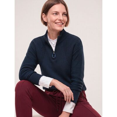 Walbusch Pullover mit Troyerkragen, normale Größen, Farbe Blau, 46, Baumwolle & Merinowolle spannende Struktur Damen Walbusch Pullover mit Troyerkragen, normale Größen, Farbe Blau, 46, Baumwolle & Merinowolle spannende Struktur Damen