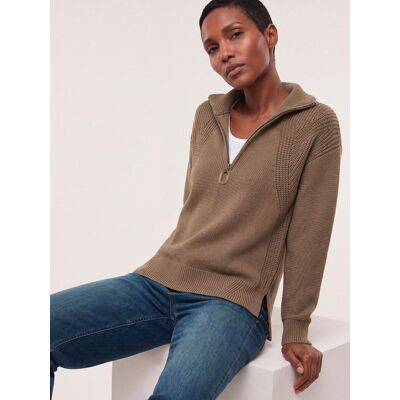 Walbusch Pullover mit Troyerkragen, normale Größen, Farbe Beige, 46, Baumwolle & Merinowolle spannende Struktur Damen Walbusch Pullover mit Troyerkragen, normale Größen, Farbe Beige, 46, Baumwolle & Merinowolle spannende Struktur Damen