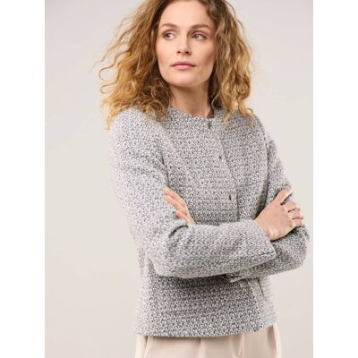 Walbusch Rundhalsblazer mit Pailletten, normale Größen, Farbe Grau, 44, Stoff aus Italien dezente Pailletten Damen Walbusch Rundhalsblazer mit Pailletten, normale Größen, Farbe Grau, 44, Stoff aus Italien dezente Pailletten Damen