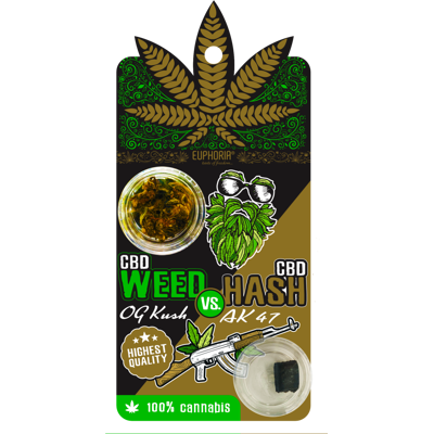Euphoria CBD Weed OG Kush vs. CBD Hash AK 47 Euphoria CBD Weed OG Kush vs. CBD Hash AK 47