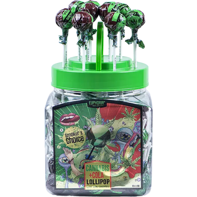 Euphoria Cannabis-Lolli im Glas, Cola-Geschmack (100 x 12 g) Euphoria Cannabis-Lolli im Glas, Cola-Geschmack (100 x 12 g)