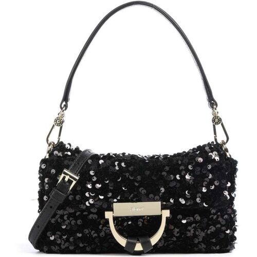 Abro Sequins Temi Schultertasche aus Leder, schwarz