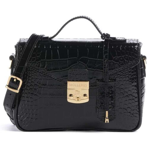 Maison Mollerus Croco Meyrin Umhängetasche aus Leder, schwarz