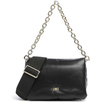 Abro Piuma Lucido Puffer Schultertasche aus Leder, schwarz Abro Piuma Lucido Puffer Schultertasche aus Leder, schwarz
