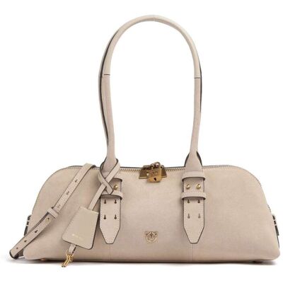 Pinko Bowling Horizontal Big Schultertasche aus Leder, beige Pinko Bowling Horizontal Big Schultertasche aus Leder, beige