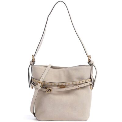 Pinko Belt Mini Bucket Handtasche aus Leder, beige Pinko Belt Mini Bucket Handtasche aus Leder, beige