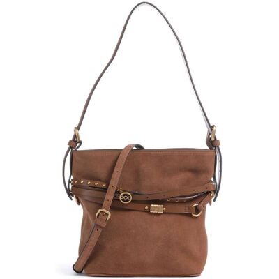 Pinko Belt Mini Bucket Handtasche aus Leder, braun Pinko Belt Mini Bucket Handtasche aus Leder, braun