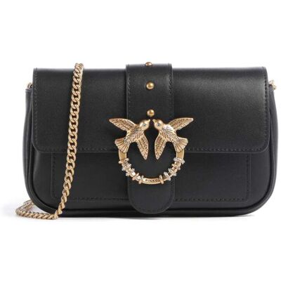 Pinko Love One Pocket New Buckle Umhängetasche aus Leder, schwarz Pinko Love One Pocket New Buckle Umhängetasche aus Leder, schwarz