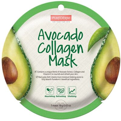 PUREDERM Feuchtigkeitsspendende und straffende Kollagen-Maske mit AVOCADO 18g PUREDERM Feuchtigkeitsspendende und straffende Kollagen-Maske mit AVOCADO 18g