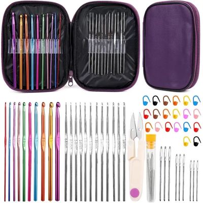INF Buntes Häkelnadel-Set kompatibel mit ABS, Edelstahl und Aluminium – 9 Nadeln, 22 Häkelnadeln, 20 Maschenmarkierer, Schere INF Buntes Häkelnadel-Set kompatibel mit ABS, Edelstahl und Aluminium – 9 Nadeln, 22 Häkelnadeln, 20 Maschenmarkierer, Schere