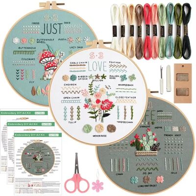 INF DIY Handstickerei-Set, 3-teilig: Anfängerfreundlich mit Mustern, Rahmen und Garnen INF DIY Handstickerei-Set, 3-teilig: Anfängerfreundlich mit Mustern, Rahmen und Garnen