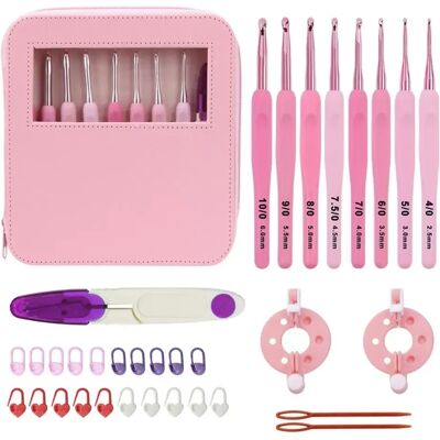 INF DIY Häkelnadel-Set Pinker Verlauf – Edelstahl-Häkelnadeln mit weichen TPR-Griffen, komplettes PU-Aufbewahrungsetui für INF DIY Häkelnadel-Set Pinker Verlauf – Edelstahl-Häkelnadeln mit weichen TPR-Griffen, komplettes PU-Aufbewahrungsetui für