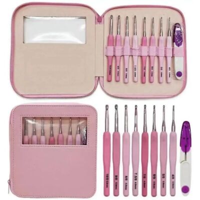 INF DIY Häkelnadel-Set Rosa Verlauf mit Schere und PU-Etui - Weiche TPR-Griffe, Edelstahlnadeln für Pullover und Anfänger INF DIY Häkelnadel-Set Rosa Verlauf mit Schere und PU-Etui - Weiche TPR-Griffe, Edelstahlnadeln für Pullover und Anfänger