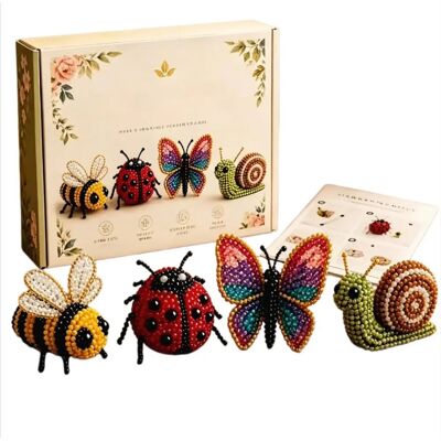 INF Handgemachtes DIY-Tierperlen-Set – Garteninsekten 4er 3D Vogel-Perlen-Kit mit Werkzeugen und Geschenkbox INF Handgemachtes DIY-Tierperlen-Set – Garteninsekten 4er 3D Vogel-Perlen-Kit mit Werkzeugen und Geschenkbox