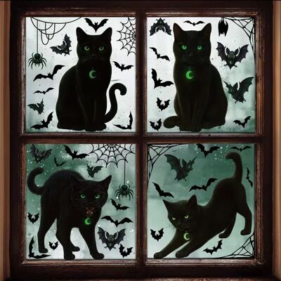 INF Schwarze Katze Fledermaus Statische Glasaufkleber - 4er-Set für Halloween Dekoration INF Schwarze Katze Fledermaus Statische Glasaufkleber - 4er-Set für Halloween Dekoration