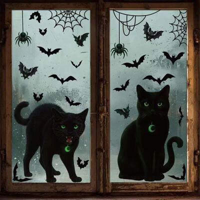 INF Schwarze Katze Fledermaus Statische Glasaufkleber - 2er-Pack für Halloween-Dekoration INF Schwarze Katze Fledermaus Statische Glasaufkleber - 2er-Pack für Halloween-Dekoration