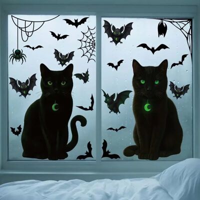 INF Schwarze Katze Fledermaus Statische Glasaufkleber - 2er-Pack für Halloween Dekoration INF Schwarze Katze Fledermaus Statische Glasaufkleber - 2er-Pack für Halloween Dekoration