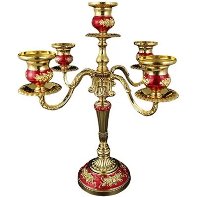 INF Vintage Kerzenständer aus Zinklegierung - Antikes Dekoratives Herzstück Rot+Gold INF Vintage Kerzenständer aus Zinklegierung - Antikes Dekoratives Herzstück Rot+Gold