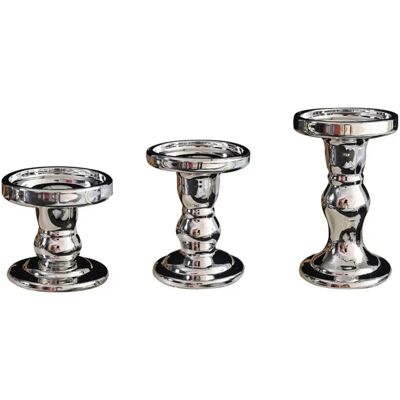 INF 3er Set Glas Kerzenständer - Vintage Retro Dekorative Kerzenhalter für Heimdeko Silber INF 3er Set Glas Kerzenständer - Vintage Retro Dekorative Kerzenhalter für Heimdeko Silber
