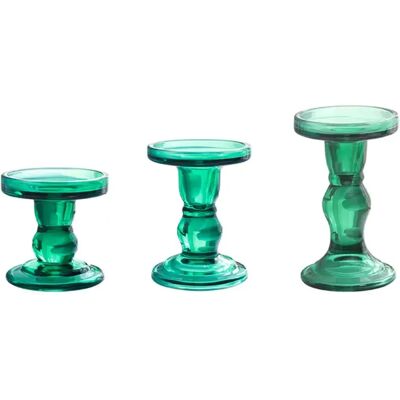 INF 3er Set Glas Kerzenständer - Vintage Retro Dekorative Kerzenhalter für Heimdeko Grün INF 3er Set Glas Kerzenständer - Vintage Retro Dekorative Kerzenhalter für Heimdeko Grün