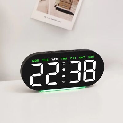 INF Große LED-Digitaluhr mit Kalender, 24-Stunden-Anzeige, Nachtleuchten und Umgebungsbeleuchtung Grün INF Große LED-Digitaluhr mit Kalender, 24-Stunden-Anzeige, Nachtleuchten und Umgebungsbeleuchtung Grün
