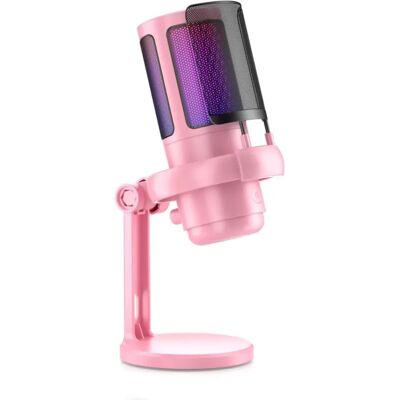 INF USB-Kondensator-Gaming-Mikrofon mit RGB-Beleuchtung, Null-Latenz-Überwachung und 3,5mm-Kopfhöreranschluss – Rosa INF USB-Kondensator-Gaming-Mikrofon mit RGB-Beleuchtung, Null-Latenz-Überwachung und 3,5mm-Kopfhöreranschluss – Rosa