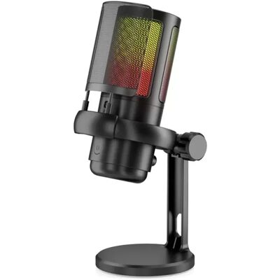 INF USB-Kondensator-Gaming-Mikrofon mit RGB-Beleuchtung, Null-Latenz-Überwachung und 3,5mm-Kopfhöreranschluss – Schwarz INF USB-Kondensator-Gaming-Mikrofon mit RGB-Beleuchtung, Null-Latenz-Überwachung und 3,5mm-Kopfhöreranschluss – Schwarz