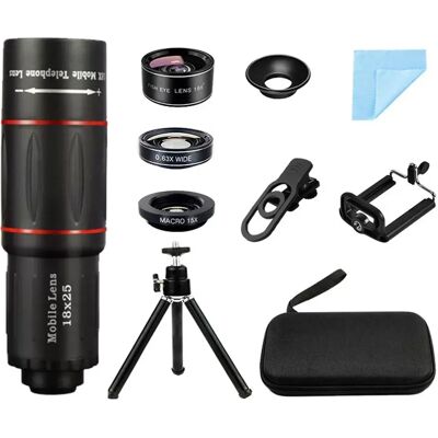 INF 18x Monokular Teleskop Kit mit 0,63x Linse & Tasche - Kompatibel mit Smartphones INF 18x Monokular Teleskop Kit mit 0,63x Linse & Tasche - Kompatibel mit Smartphones