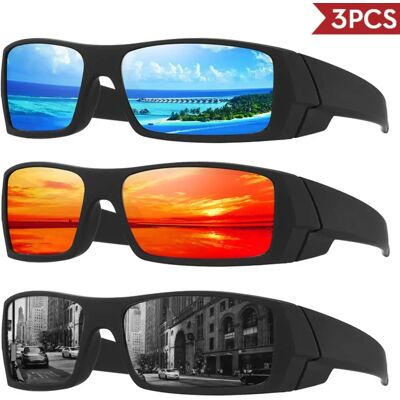 INF 3er-Pack polarisierte Sport-Sonnenbrillen – Vollrand für Radfahren & Autofahren, leicht mit Federbügeln, schwarzer Rahmen: INF 3er-Pack polarisierte Sport-Sonnenbrillen – Vollrand für Radfahren & Autofahren, leicht mit Federbügeln, schwarzer Rahmen: