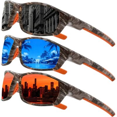 INF 3er-Pack Sport Polarisierte Sonnenbrillen mit Etuis – Vollrand für Radfahren und Autofahren, Leichtes Federschenkeldesign, INF 3er-Pack Sport Polarisierte Sonnenbrillen mit Etuis – Vollrand für Radfahren und Autofahren, Leichtes Federschenkeldesign,