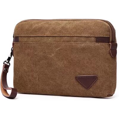 INF Herren Canvas Clutch Tasche, große Clutch Tasche mit Reißverschluss für Herren Braun INF Herren Canvas Clutch Tasche, große Clutch Tasche mit Reißverschluss für Herren Braun