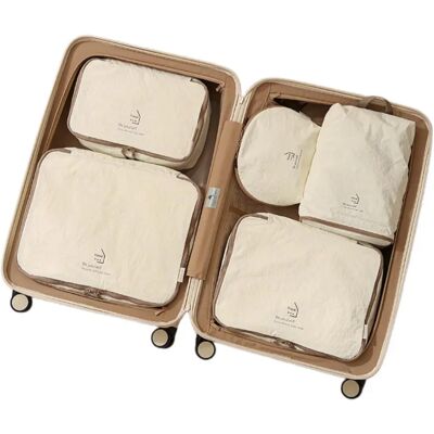 INF 5-teiliges Reise-Packwürfel-Set – wasserabweisende Taslon-Organizer mit Schuhbeutel und Kulturbeutel Beige INF 5-teiliges Reise-Packwürfel-Set – wasserabweisende Taslon-Organizer mit Schuhbeutel und Kulturbeutel Beige