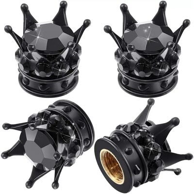 INF Kompatibel mit Auto Reifen Ventilkappen, 4er Set, Schwarze ABS Kronenform mit Strasssteinen, Staubschutz und INF Kompatibel mit Auto Reifen Ventilkappen, 4er Set, Schwarze ABS Kronenform mit Strasssteinen, Staubschutz und