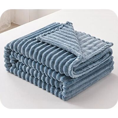 INF 3cm Gerippte Rauchblaue Flanell-Fleece-Decke - 180x200cm mit Schleifenkarte INF 3cm Gerippte Rauchblaue Flanell-Fleece-Decke - 180x200cm mit Schleifenkarte