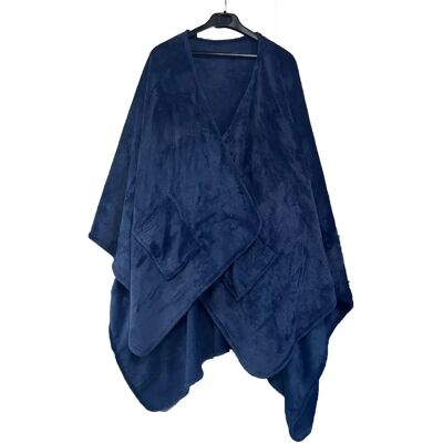 INF Gemütliches Herbst- & Winter-Plüsch-Tuch für Zuhause - Doppelseitige Flanell-Decke mit Taschen Navy blau INF Gemütliches Herbst- & Winter-Plüsch-Tuch für Zuhause - Doppelseitige Flanell-Decke mit Taschen Navy blau