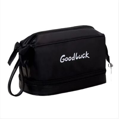 INF Elegante doppellagige Kosmetiktasche aus PU - Reisefertig Schwarz INF Elegante doppellagige Kosmetiktasche aus PU - Reisefertig Schwarz