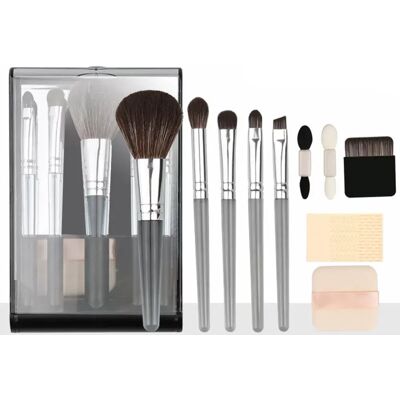 INF Tragbares schwarzes Make-up Pinselset - Multifunktionale Kosmetikpinsel für Reisen mit Spiegel INF Tragbares schwarzes Make-up Pinselset - Multifunktionale Kosmetikpinsel für Reisen mit Spiegel