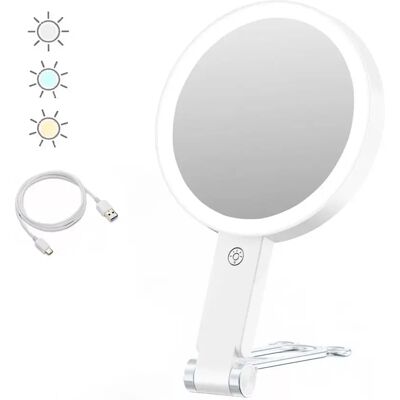 INF LED-beleuchteter Schminkspiegel mit Bärenständer - 30-fache Vergrößerung, tragbar & wiederaufladbar Weiß INF LED-beleuchteter Schminkspiegel mit Bärenständer - 30-fache Vergrößerung, tragbar & wiederaufladbar Weiß