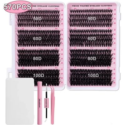 INF 570 Stk. DIY Falsche Wimpern Kit, Cluster Wimpernverlängerungen, Volumen Wimpern Set mit Kleber und Werkzeugen INF 570 Stk. DIY Falsche Wimpern Kit, Cluster Wimpernverlängerungen, Volumen Wimpern Set mit Kleber und Werkzeugen