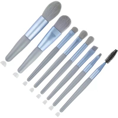 INF 8-teiliges Mini Make-up Pinselset mit weichen synthetischen Borsten und tragbarem Morandi-Design für Anfänger Blau INF 8-teiliges Mini Make-up Pinselset mit weichen synthetischen Borsten und tragbarem Morandi-Design für Anfänger Blau