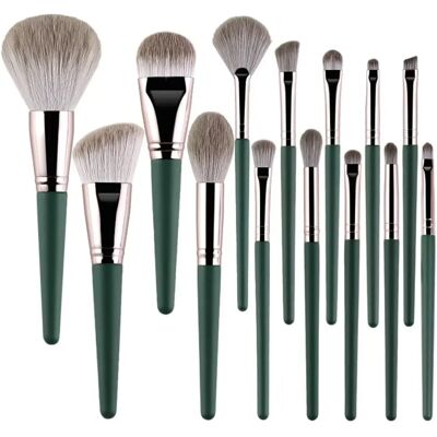 INF 14-teiliges Green Cloud Make-up-Pinsel-Set – Weiche synthetische Borsten, Komplettes Gesichtskit mit Kunststoffgriffen INF 14-teiliges Green Cloud Make-up-Pinsel-Set – Weiche synthetische Borsten, Komplettes Gesichtskit mit Kunststoffgriffen