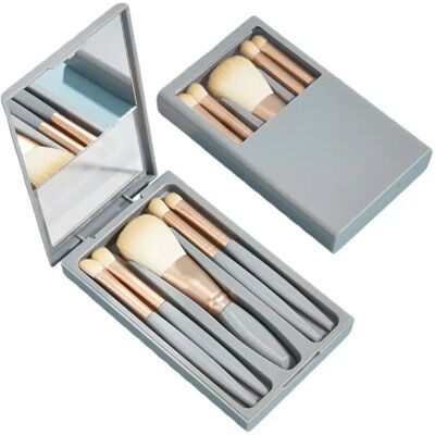 INF 5-teilige Reise-Make-up-Pinselset mit Spiegel und tragbarer Morandi-Aufbewahrungsbox Blau INF 5-teilige Reise-Make-up-Pinselset mit Spiegel und tragbarer Morandi-Aufbewahrungsbox Blau