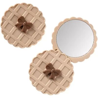 INF Waffelmuster Klappbarer Taschenspiegel - Tragbarer HD Rundkosmetikspiegel, Kompakter Reise-Handspiegel Beige INF Waffelmuster Klappbarer Taschenspiegel - Tragbarer HD Rundkosmetikspiegel, Kompakter Reise-Handspiegel Beige