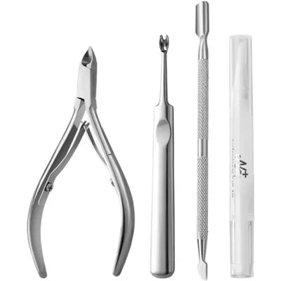 INF Edelstahl Nagelhautzange Maniküre Pediküre Set - 4-teilig, 12 Klingen, Silber, mit Etui INF Edelstahl Nagelhautzange Maniküre Pediküre Set - 4-teilig, 12 Klingen, Silber, mit Etui